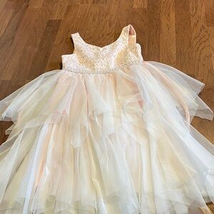 American Princess Pink & Ivory Layered Tulle Flower Girl Dress